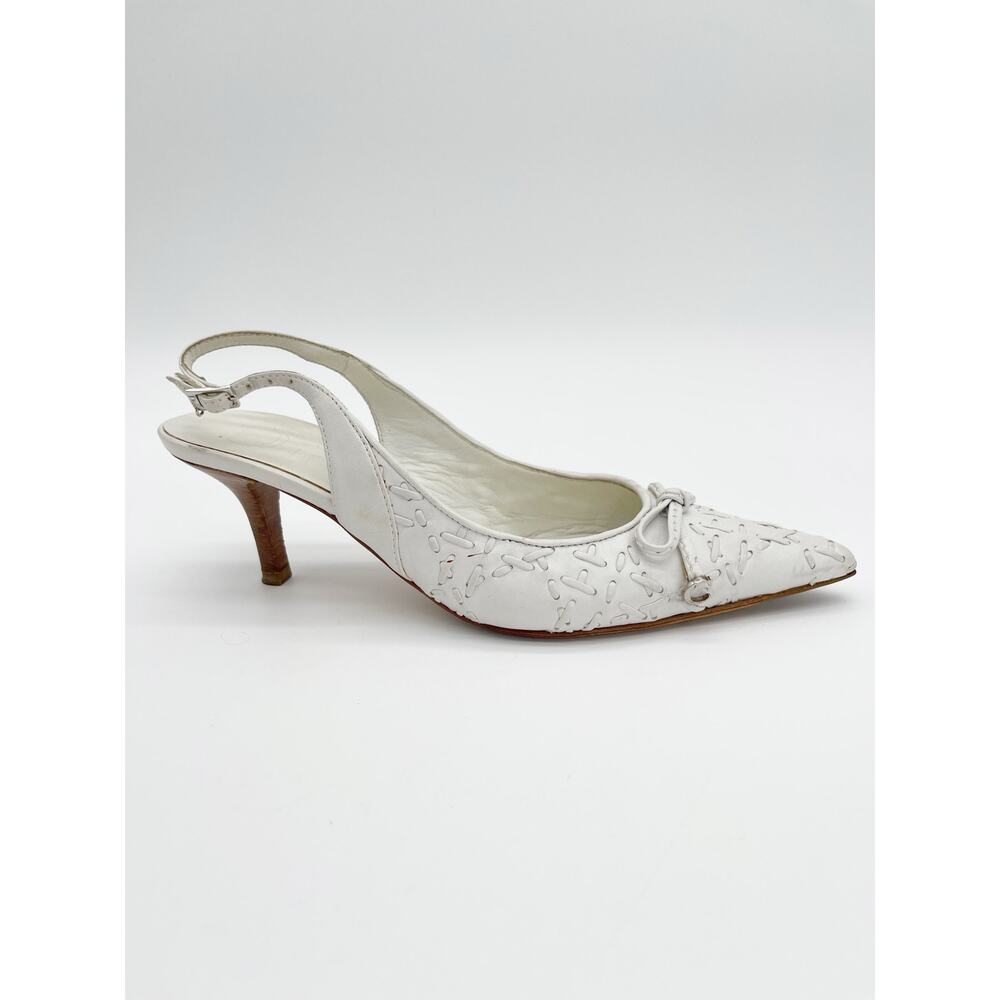 Dior Vintage White Whipstitched Bow CD Charm Pointed Toe Kitten Heels EU 36.5 - Picture 3 of 16